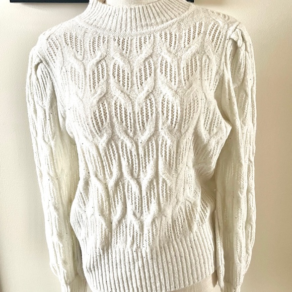 Express White Sequin Metallic Sweater - Picture 3 of 4